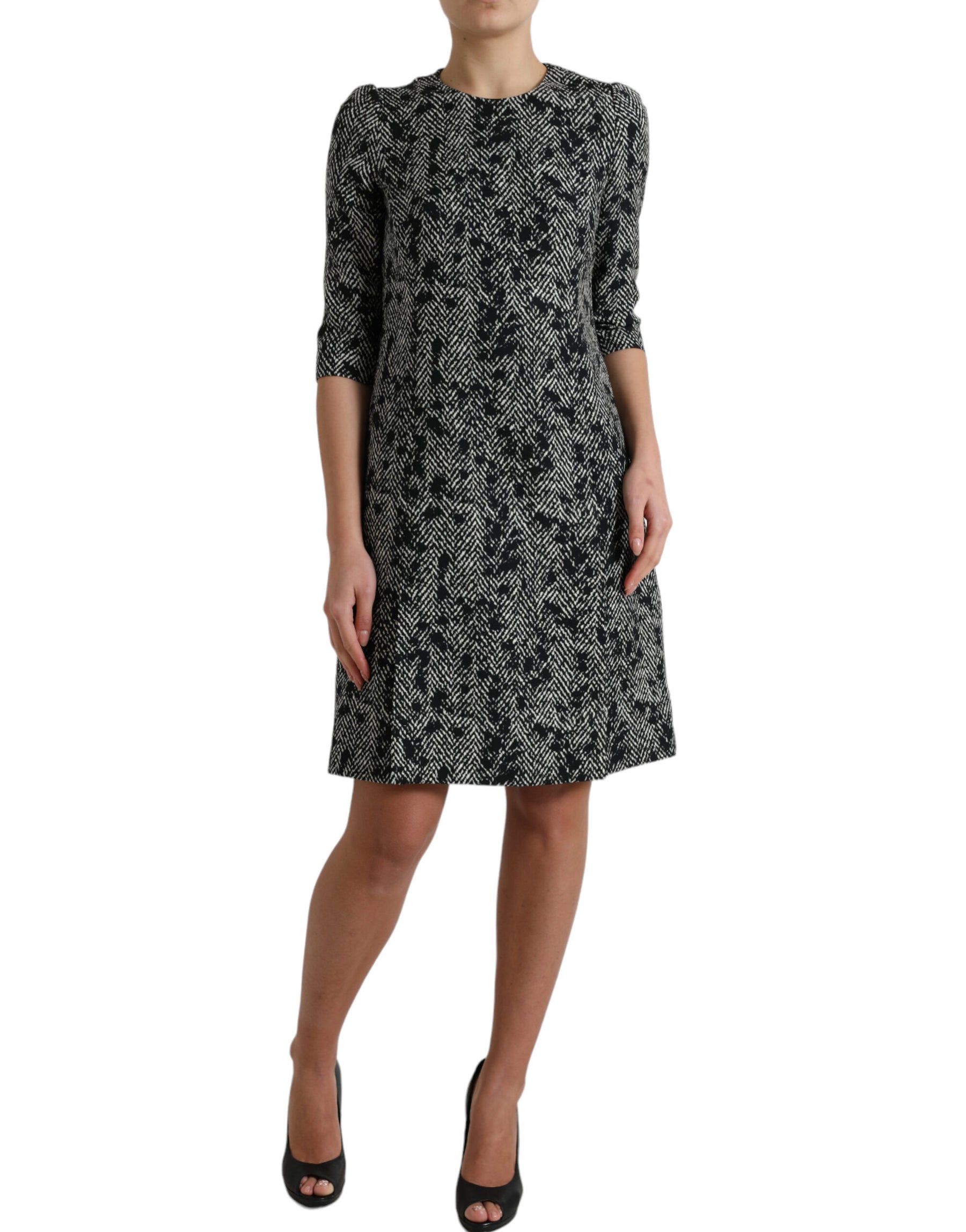 Dolce & Gabbana Schwarzes Chevron-Polyester-Shift-Minikleid