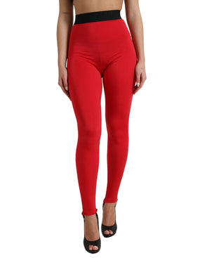 Dolce & Gabbana Rote Nylon DG Logo Slim Leggings Hose