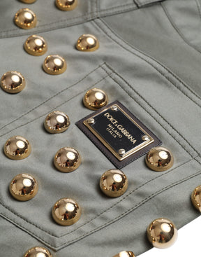 Dolce & Gabbana Grüne verschönerte Baumwolle mit hoher Taille Hot Pants Shorts