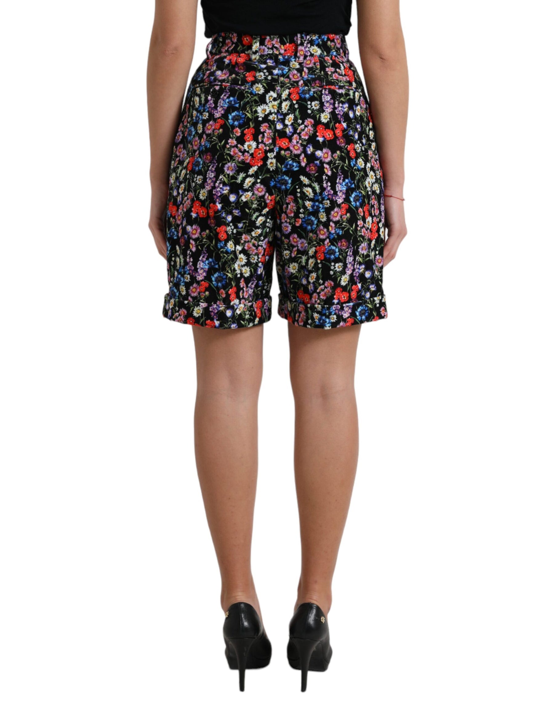 Dolce & Gabbana Schwarze florale Hotpants mit hoher Taille Shorts