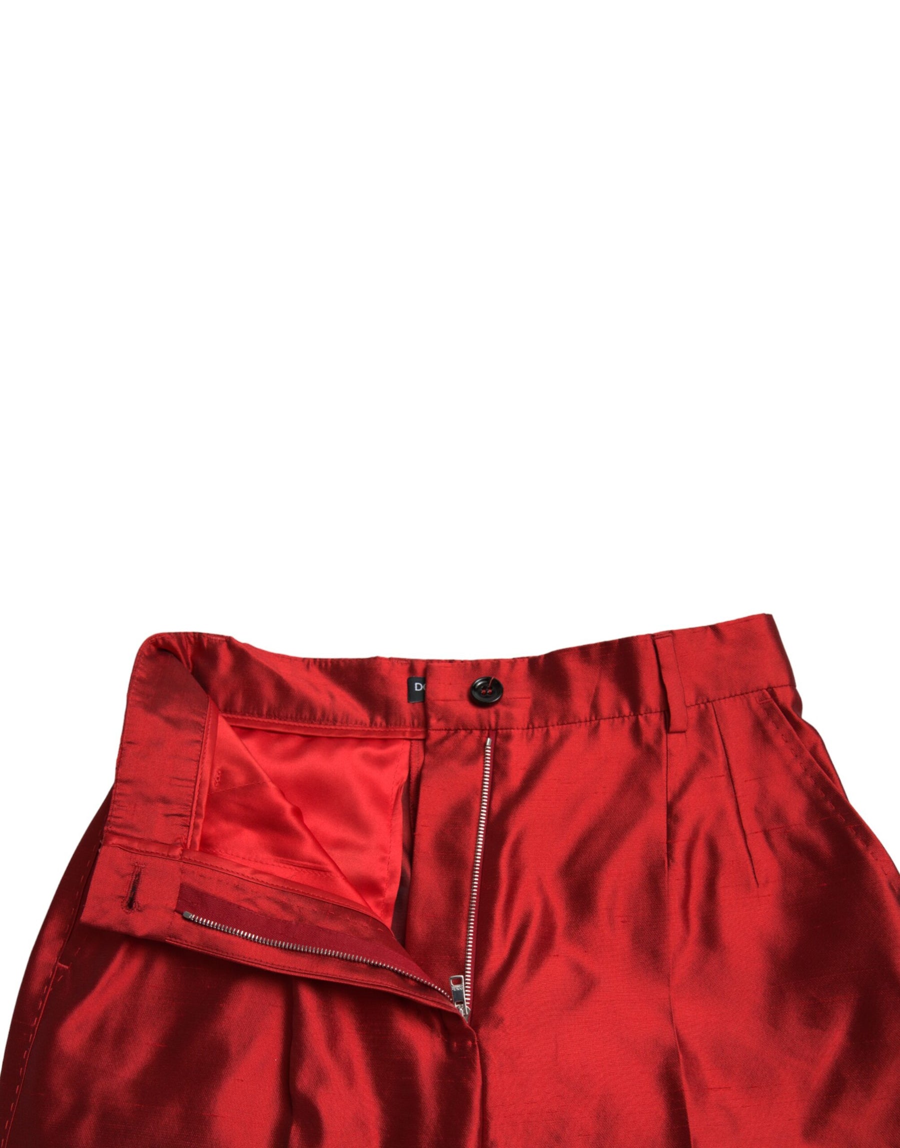 Dolce & Gabbana Rote Satin-Seidenhose mit hoher Taille und weitem Bein