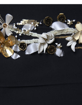 Dolce & Gabbana Schwarze Hose mit Blumenapplikation und hoher Taille, konisch zulaufend