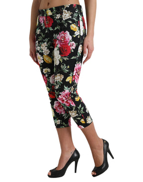 Dolce & Gabbana Schwarze Hose mit Blumendruck und mittlerer Taille