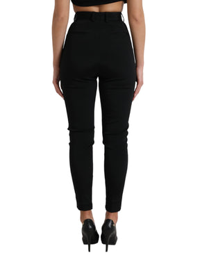 Dolce & Gabbana Schwarze Woll-Stretch-Hose mit hoher Taille in Skinny-Form