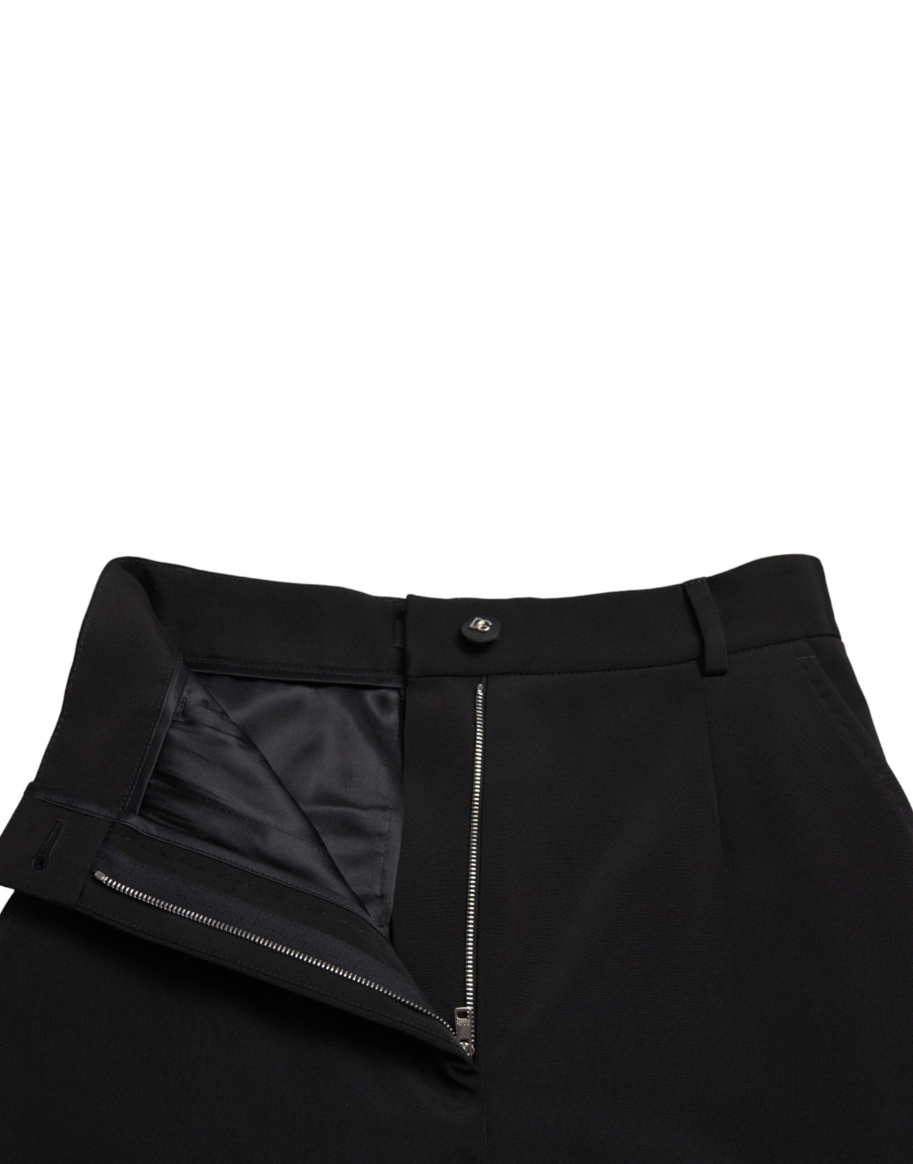 Dolce & Gabbana Schwarze Woll-Stretch-Hose mit hoher Taille in Skinny-Form