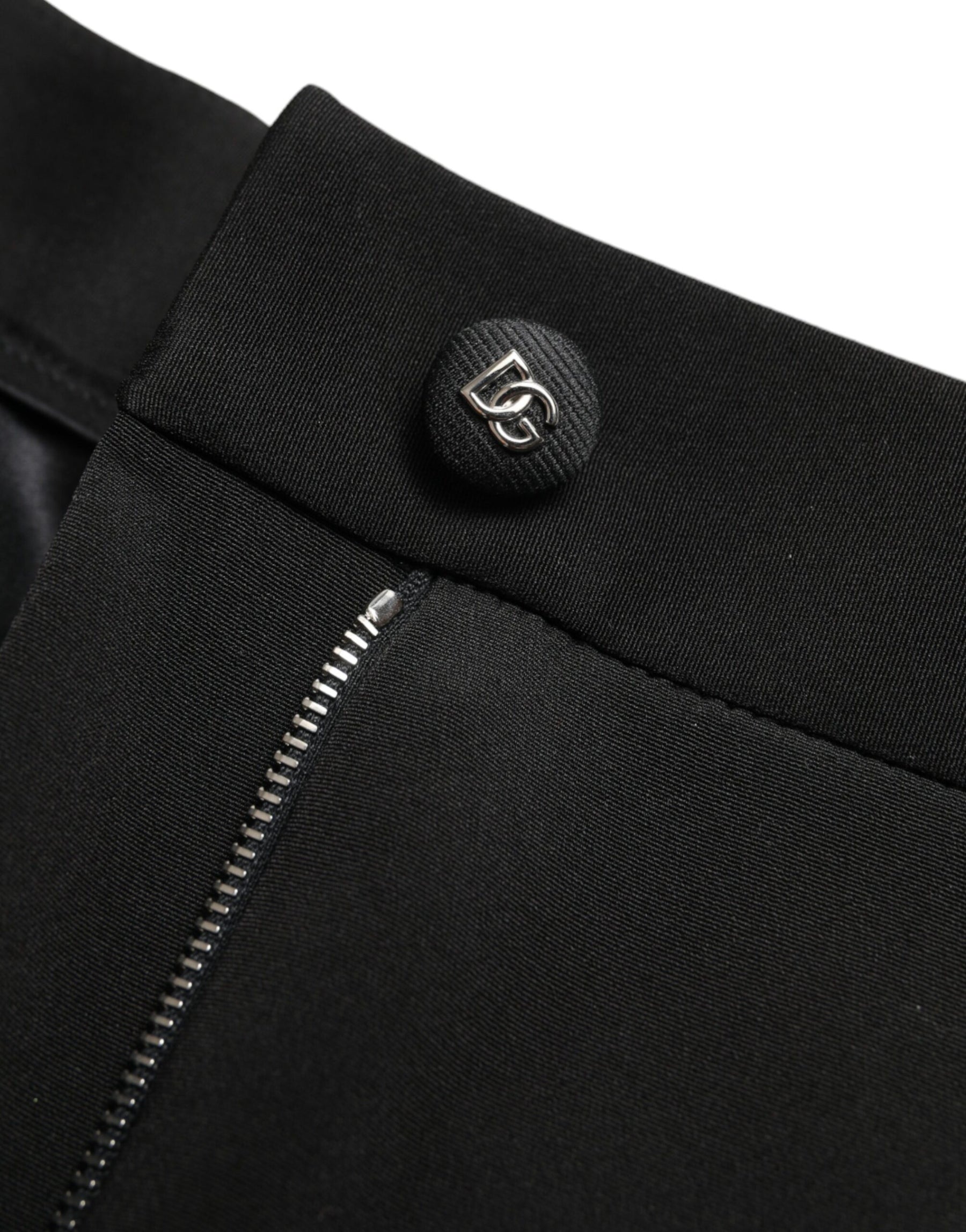 Dolce & Gabbana Schwarze Woll-Stretch-Hose mit hoher Taille in Skinny-Form