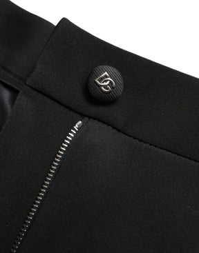 Dolce & Gabbana Schwarze Woll-Stretch-Hose mit hoher Taille in Skinny-Form