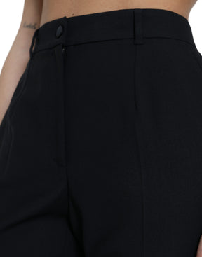 Dolce & Gabbana Gerade Hose aus schwarzer Wolle mit hoher Taille