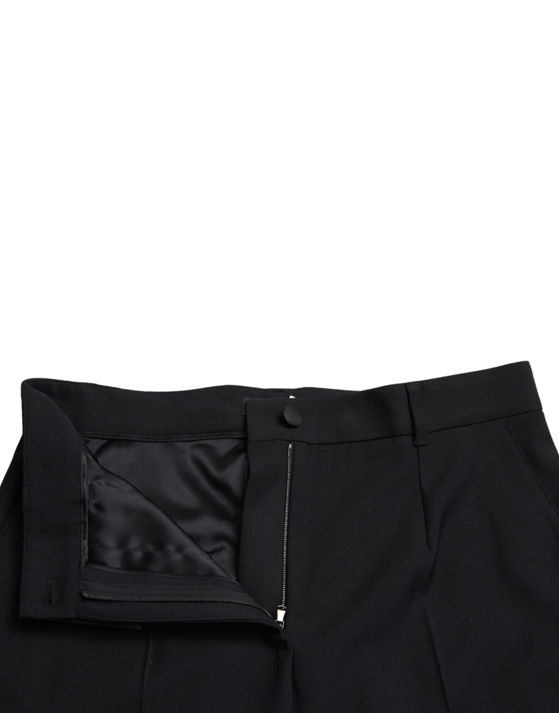 Dolce & Gabbana Gerade Hose aus schwarzer Wolle mit hoher Taille