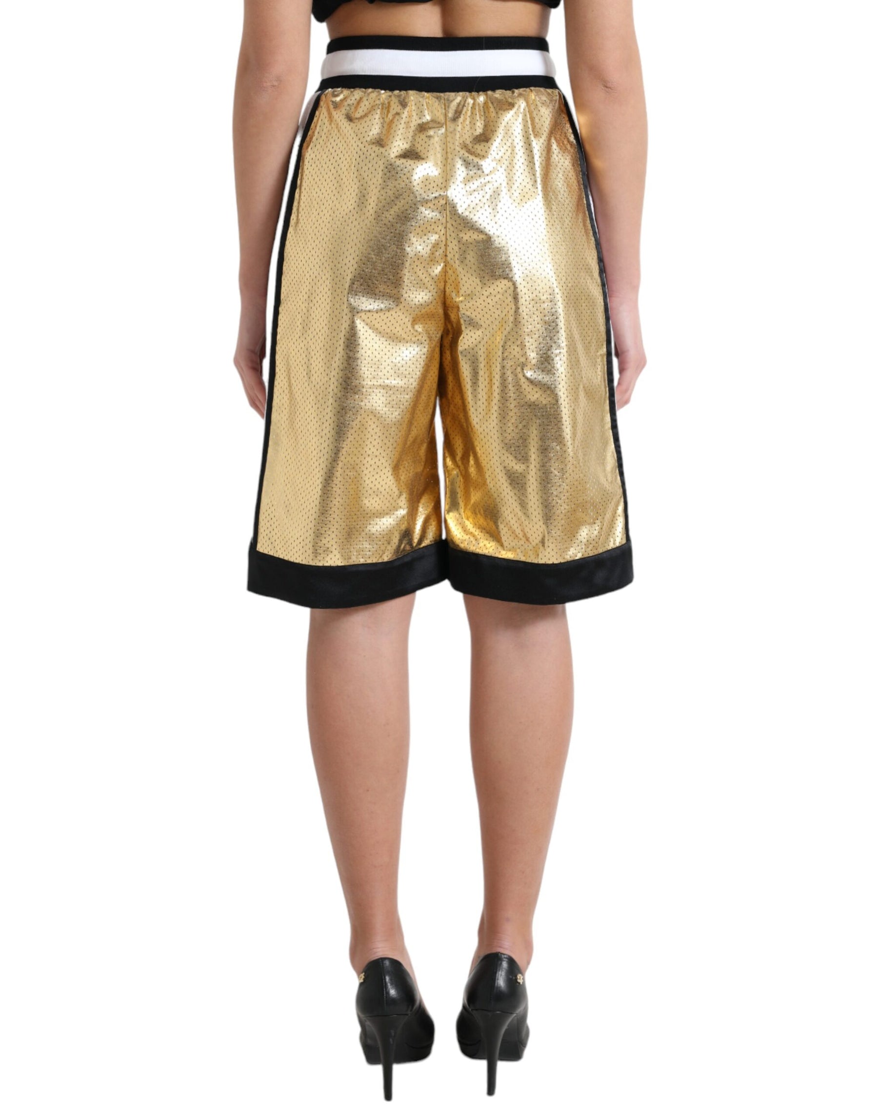 Dolce & Gabbana Goldfarbene, perforierte Shorts mit hoher Taille aus Polyester
