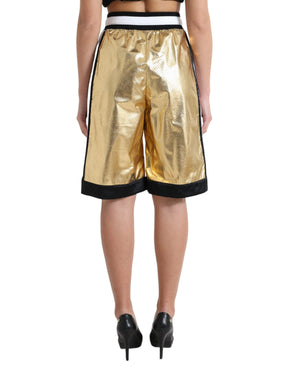 Dolce & Gabbana Goldfarbene, perforierte Shorts mit hoher Taille aus Polyester