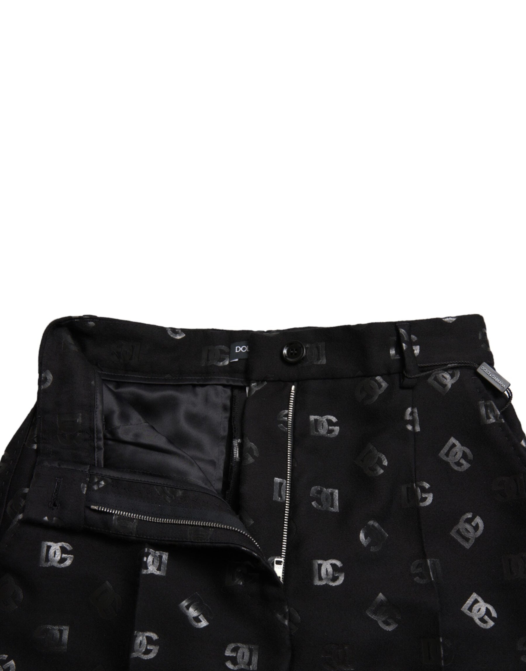 Dolce & Gabbana Schwarze Wolle DG Logo High Waist Straight Pants