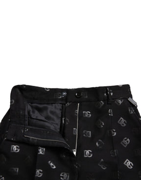 Dolce & Gabbana Schwarze Wolle DG Logo High Waist Straight Pants