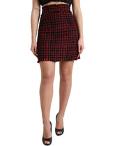 Dolce & Gabbana Schwarzer roter Baumwoll-Minirock mit hoher Taille aus Tartan-Tweed