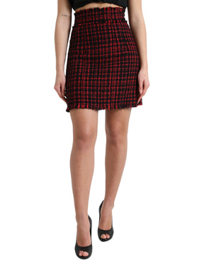 Dolce & Gabbana Schwarzer roter Baumwoll-Minirock mit hoher Taille aus Tartan-Tweed
