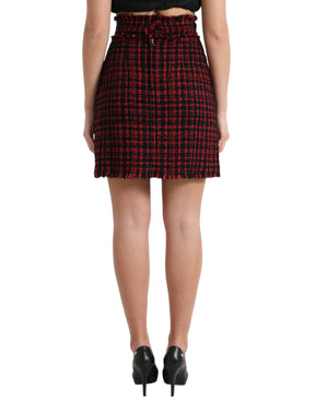 Dolce & Gabbana Schwarzer roter Baumwoll-Minirock mit hoher Taille aus Tartan-Tweed