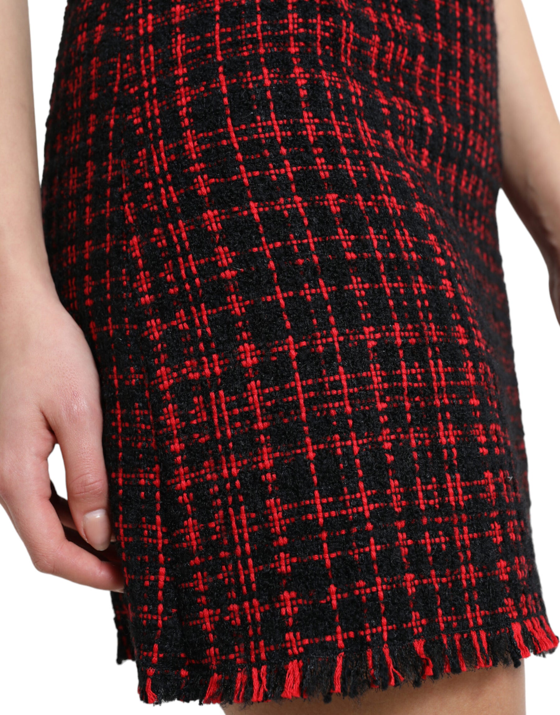 Dolce & Gabbana Schwarzer roter Baumwoll-Minirock mit hoher Taille aus Tartan-Tweed