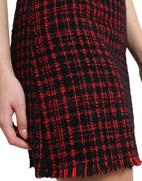 Dolce & Gabbana Schwarzer roter Baumwoll-Minirock mit hoher Taille aus Tartan-Tweed