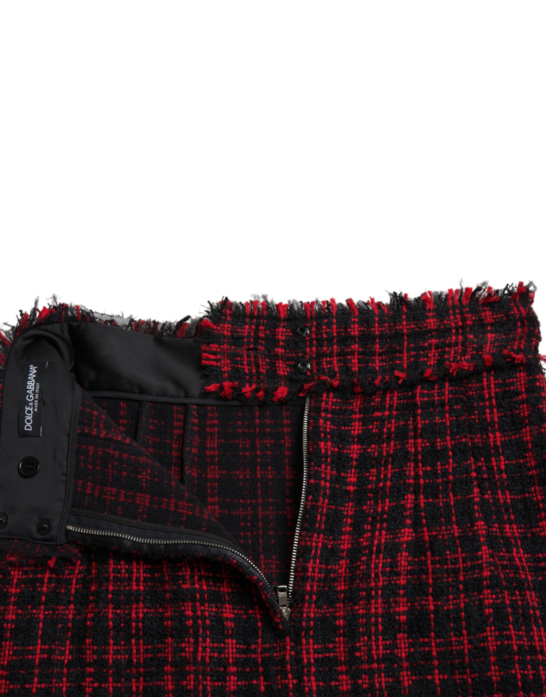 Dolce & Gabbana Schwarzer roter Baumwoll-Minirock mit hoher Taille aus Tartan-Tweed