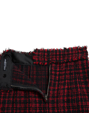 Dolce & Gabbana Schwarzer roter Baumwoll-Minirock mit hoher Taille aus Tartan-Tweed