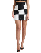 Dolce & Gabbana Schwarzer weißer geblümter Brokatrock mit hoher Taille