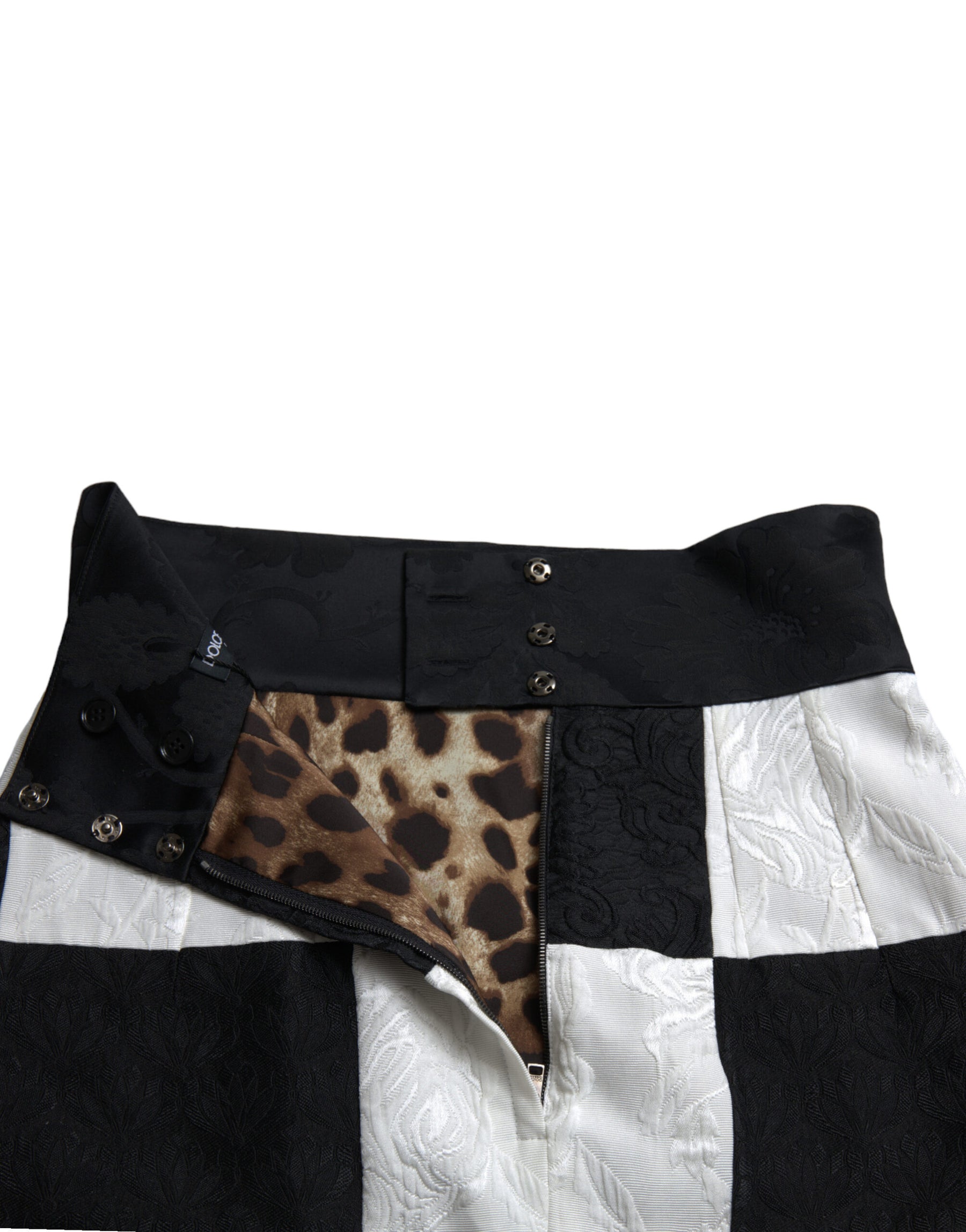 Dolce & Gabbana Schwarzer weißer geblümter Brokatrock mit hoher Taille