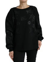 Dolce & Gabbana Schwarzer Pullover mit floralen Logo-Applikationen