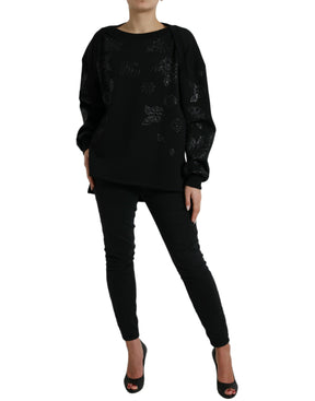 Dolce & Gabbana Schwarzer Pullover mit floralen Logo-Applikationen