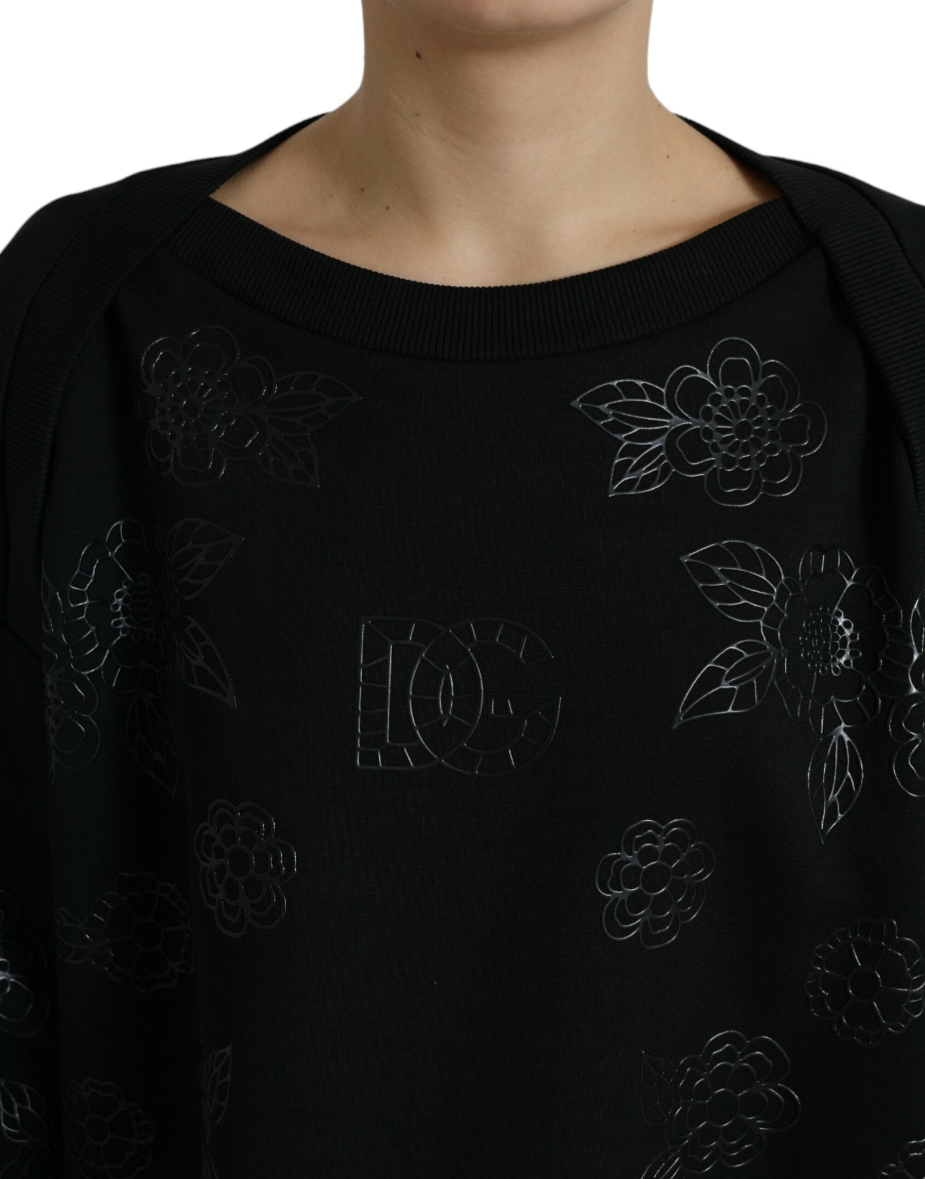 Dolce & Gabbana Schwarzer Pullover mit floralen Logo-Applikationen