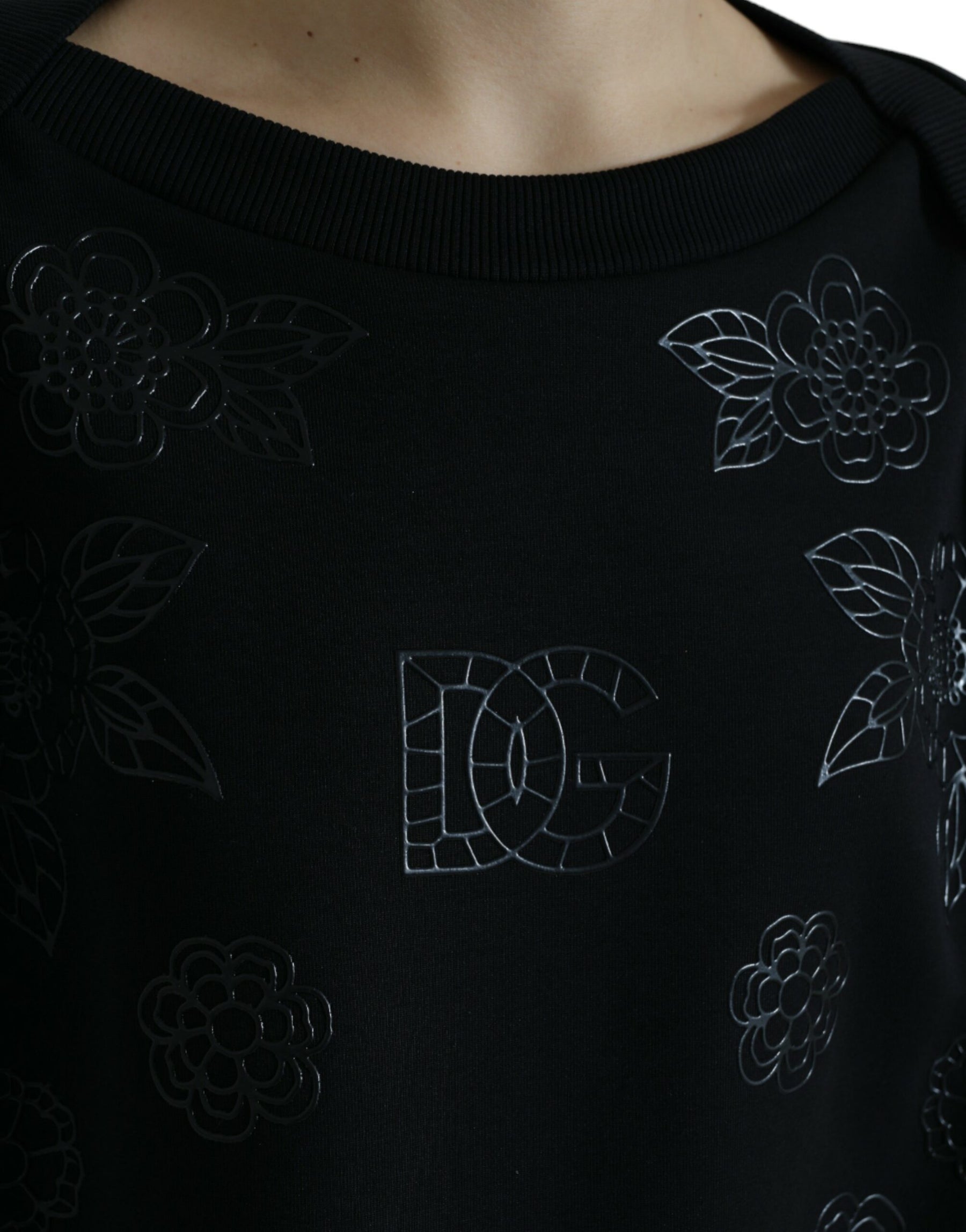 Dolce & Gabbana Schwarzer Pullover mit floralen Logo-Applikationen