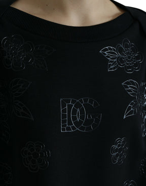 Dolce & Gabbana Schwarzer Pullover mit floralen Logo-Applikationen