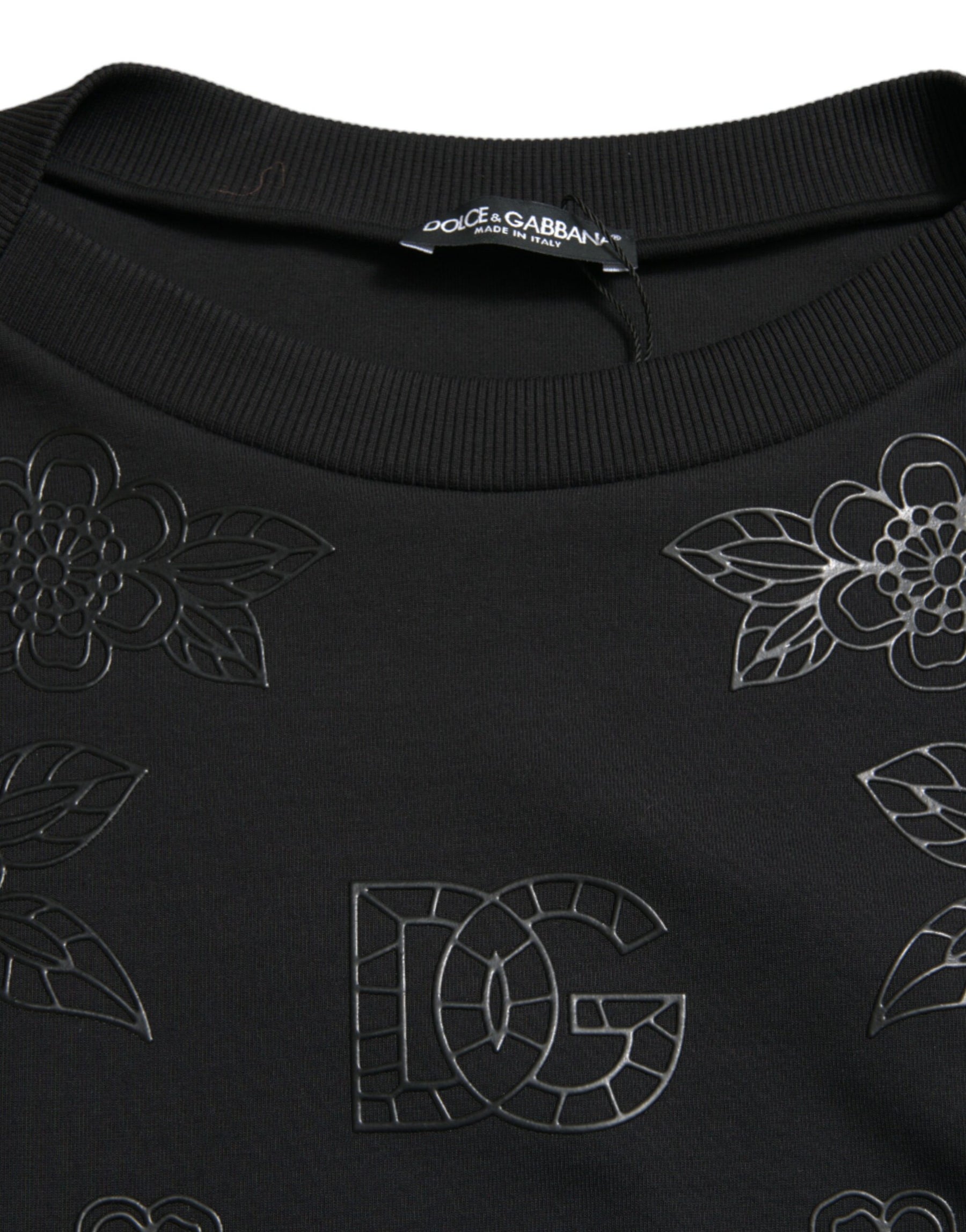 Dolce & Gabbana Schwarzer Pullover mit floralen Logo-Applikationen