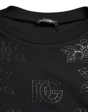 Dolce & Gabbana Schwarzer Pullover mit floralen Logo-Applikationen