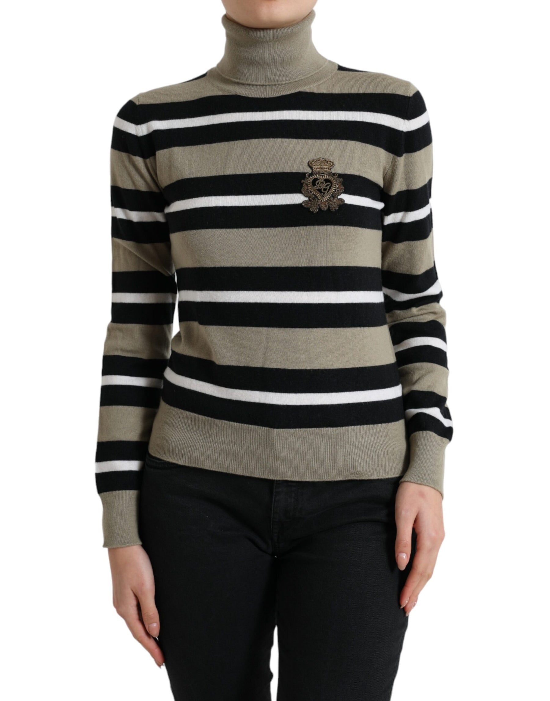 Dolce & Gabbana Mehrfarbig gestreifter Logo-Rollkragen-Pullover
