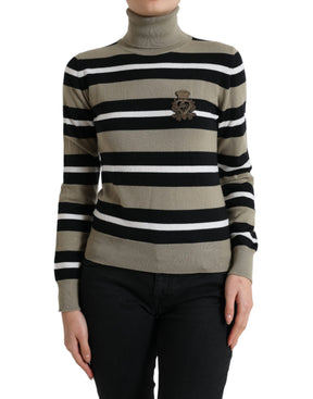 Dolce & Gabbana Mehrfarbig gestreifter Logo-Rollkragen-Pullover