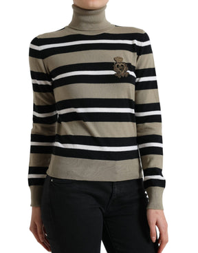 Dolce & Gabbana Mehrfarbig gestreifter Logo-Rollkragen-Pullover