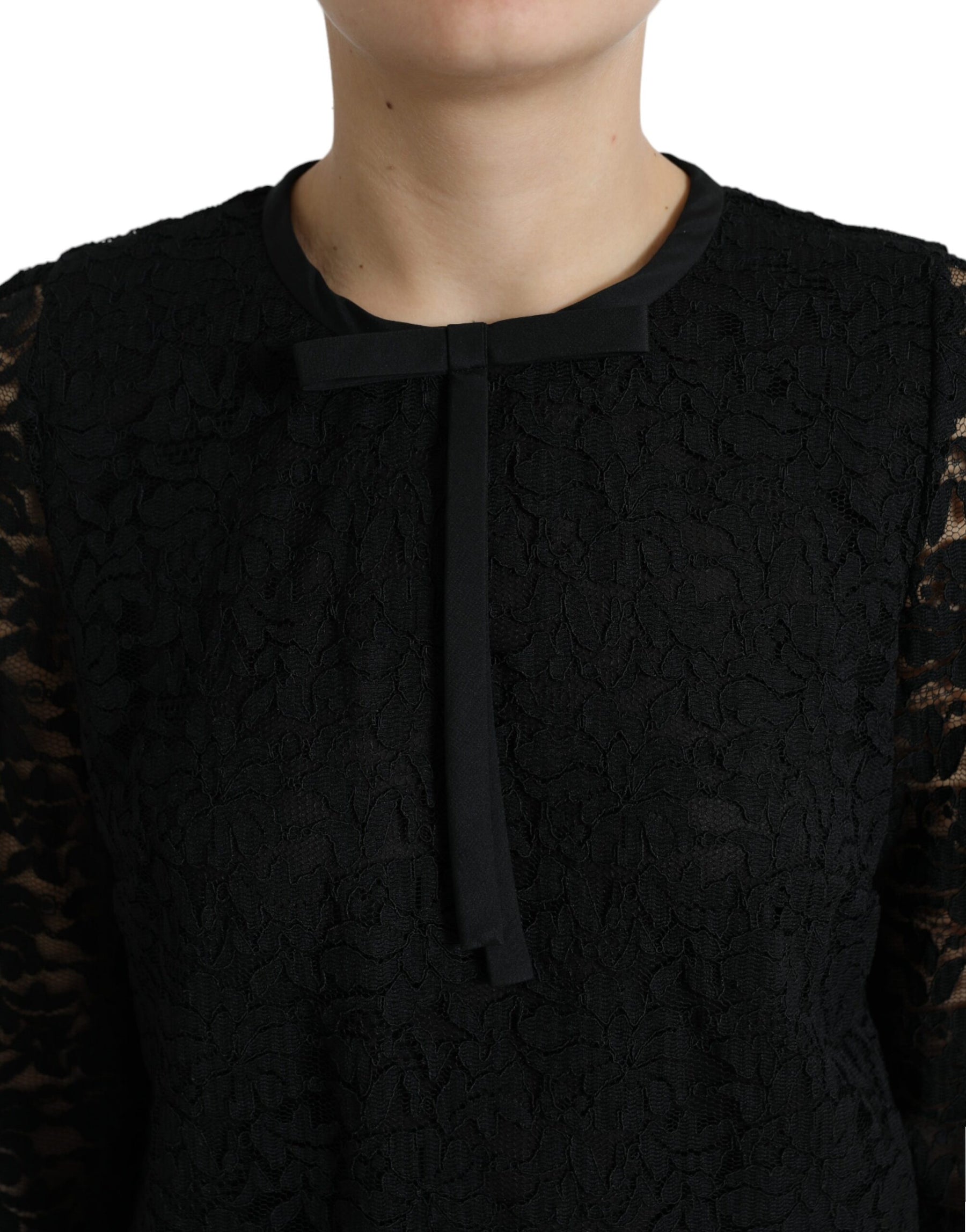 Dolce & Gabbana Schwarzes STAFF Bluse Floral Lace Nylon Top