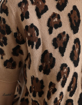 Dolce & Gabbana Beigefarbenes Rollkragenpullover aus Wolle mit Leopardenmuster