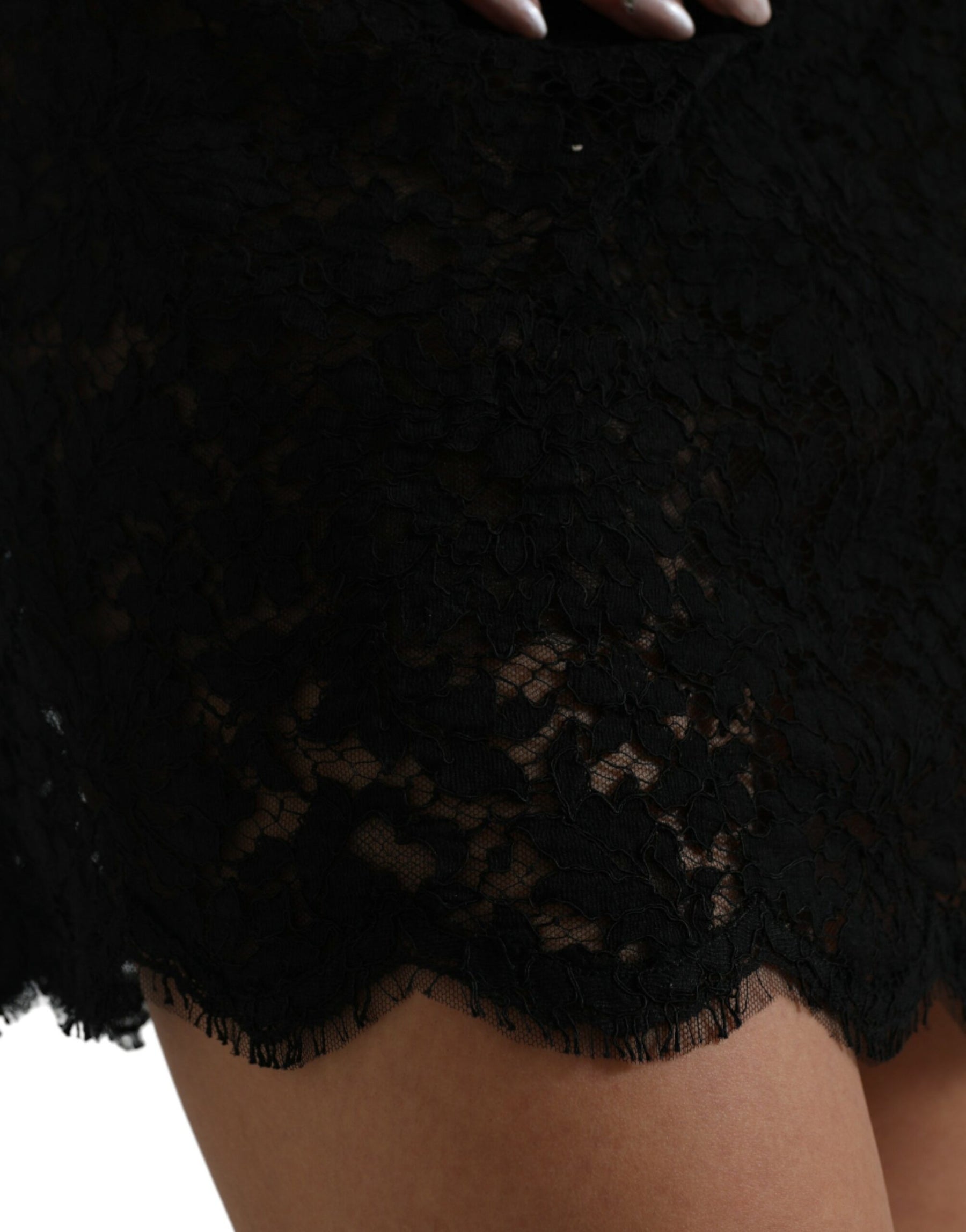 Dolce & Gabbana Schwarzes Bodycon-Mini-Kleid aus Baumwolle mit Spitze