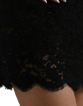 Dolce & Gabbana Schwarzes Bodycon-Mini-Kleid aus Baumwolle mit Spitze