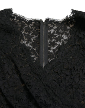 Dolce & Gabbana Schwarzes Bodycon-Mini-Kleid aus Baumwolle mit Spitze