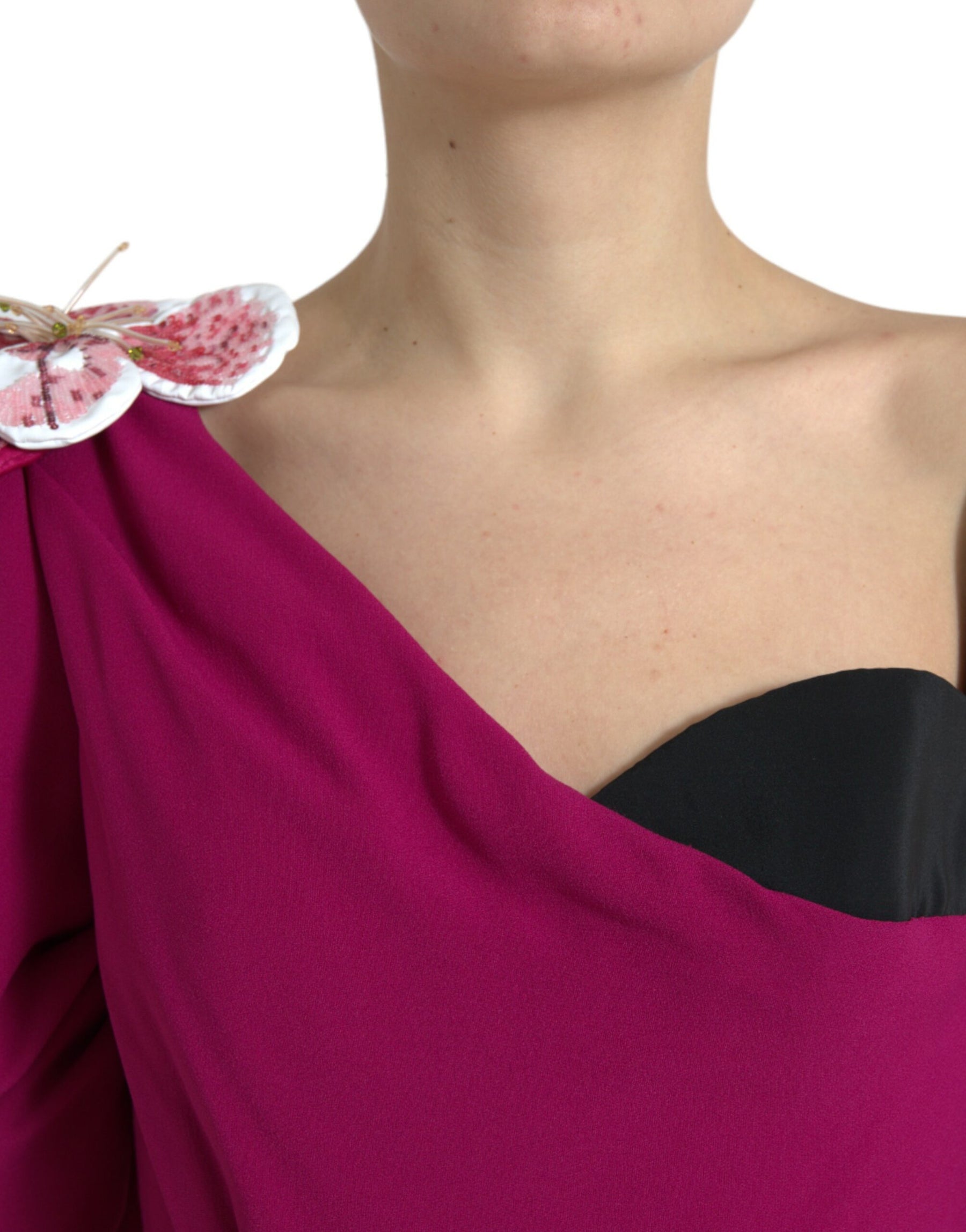 Dolce & Gabbana Lila blumengeschmücktes One-Shoulder-Kleid