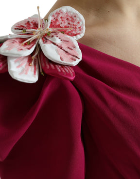 Dolce & Gabbana Lila blumengeschmücktes One-Shoulder-Kleid
