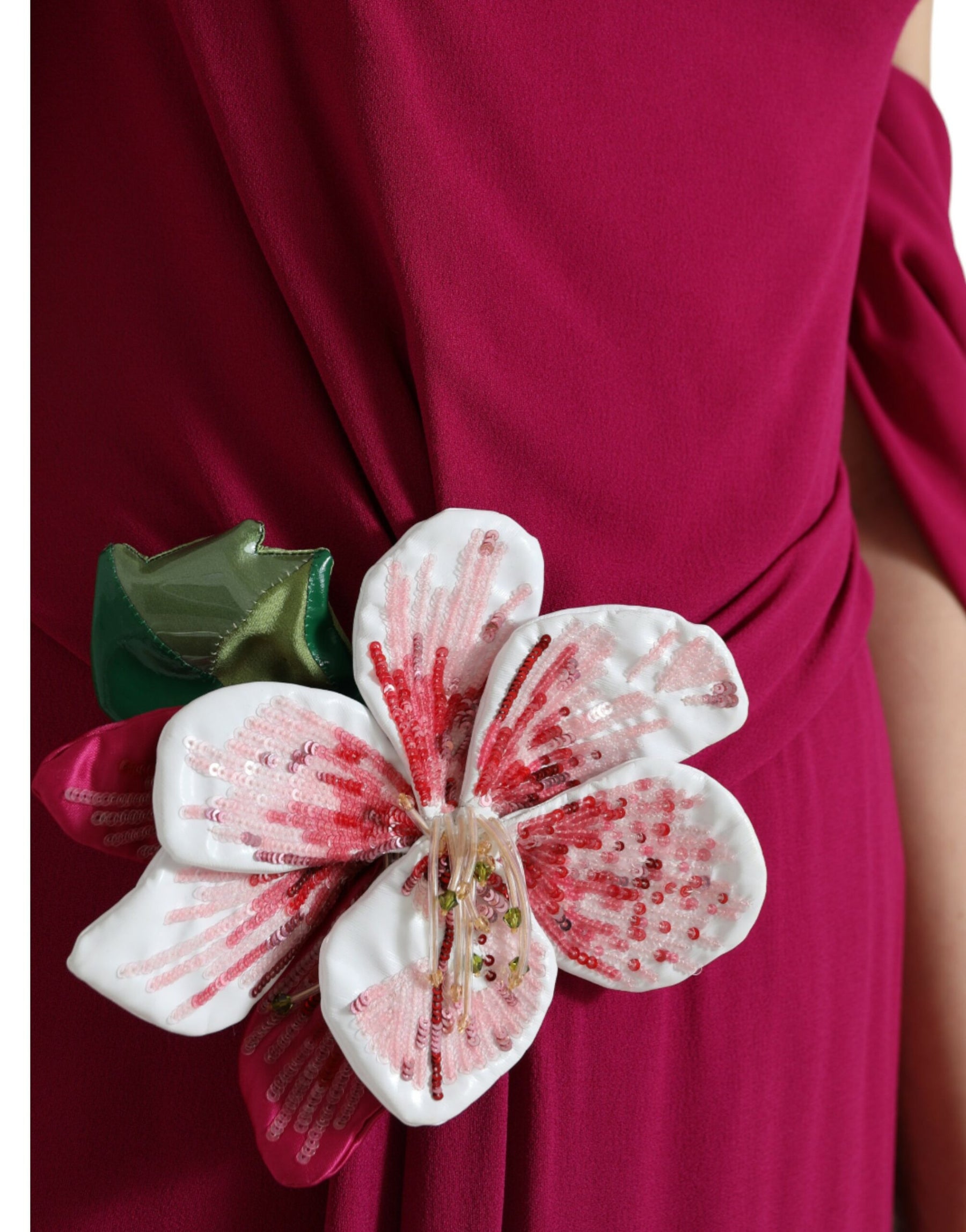 Dolce & Gabbana Lila blumengeschmücktes One-Shoulder-Kleid