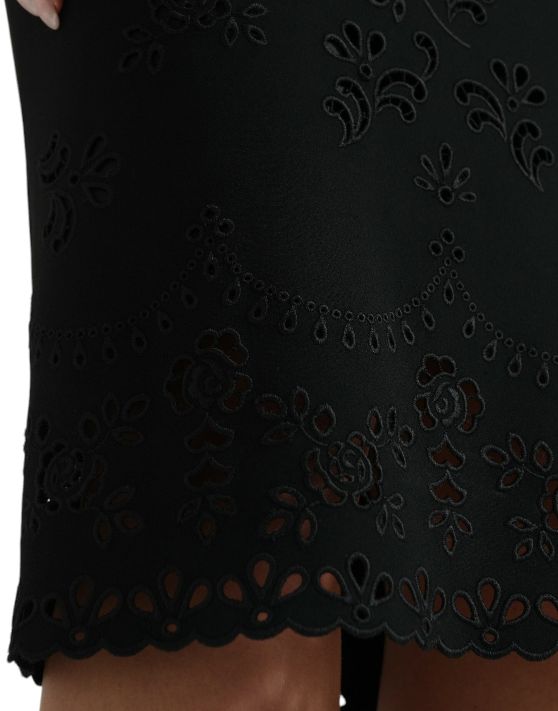 Dolce & Gabbana Schwarzes Viskose-Bodycon-Kleid mit floraler Spitze