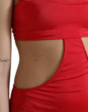 Dolce & Gabbana Rotes ausgeschnittenes ärmelloses Nylon-Mini-Kleid