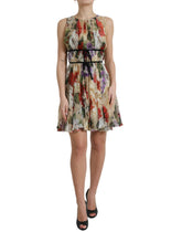 Dolce & Gabbana Beigefarbenes ärmelloses Minikleid in A-Linie mit Blumenmuster