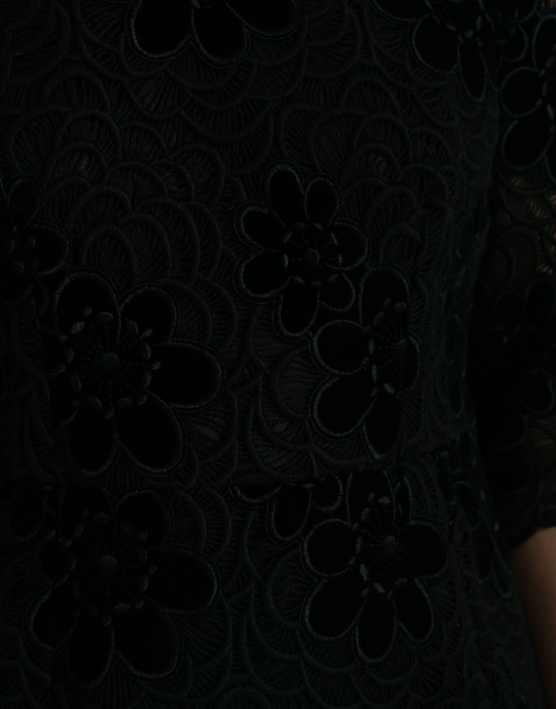 Dolce & Gabbana Schwarzes Bodycon-Kleid aus Baumwolle mit floraler Spitze