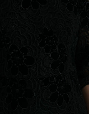 Dolce & Gabbana Schwarzes Bodycon-Kleid aus Baumwolle mit floraler Spitze