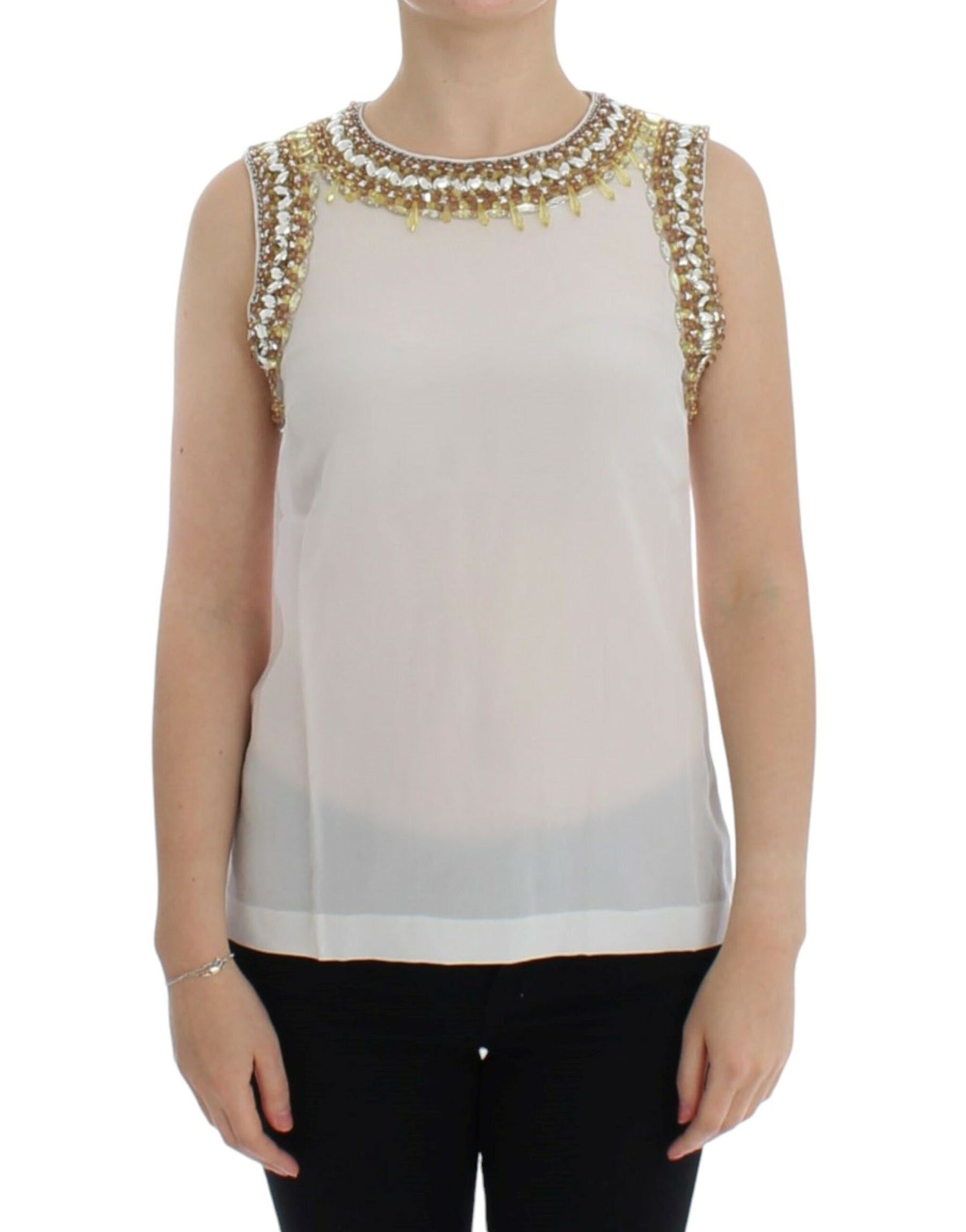 Dolce & Gabbana Weißes kristallbesetztes Tanktop